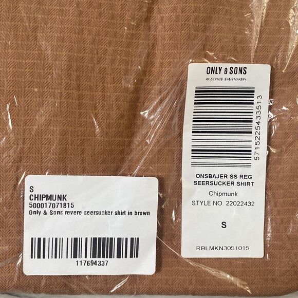 Only & Sons revere seersucker shirt in brown Size S in Brown NWT and in packagin - Picture 6 of 8